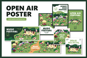 Open-air fest posters + banners set, a Background Graphic by PaperTrident