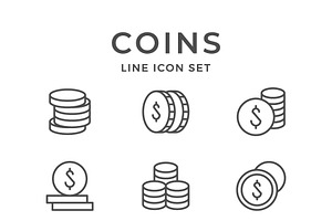 Set line icons of coins, an Outline Icon by motorama