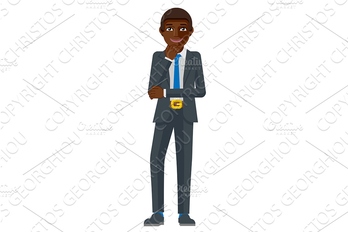 Black Business Man Thinking Mascot, a Person Illustration by Christos Georghiou
