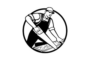 Carpenter Sawing Retro Logo, an Illustration by patrimonio
