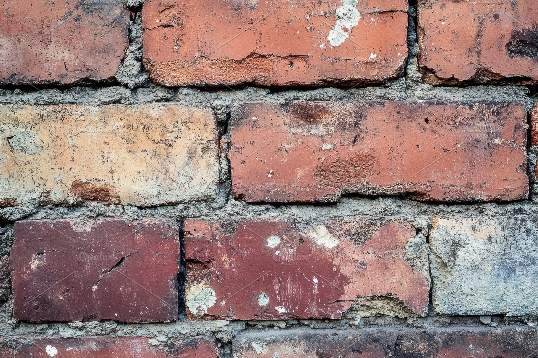Closeup of weathered brick wall, a Photo by Pavel_design