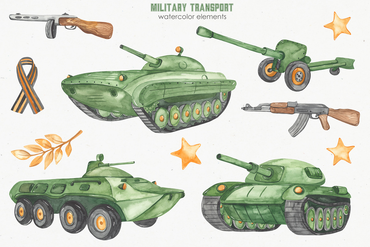 Military transport watercolor, a Transportation Illustration by Marina Ermakova (Photo 2 of 9)