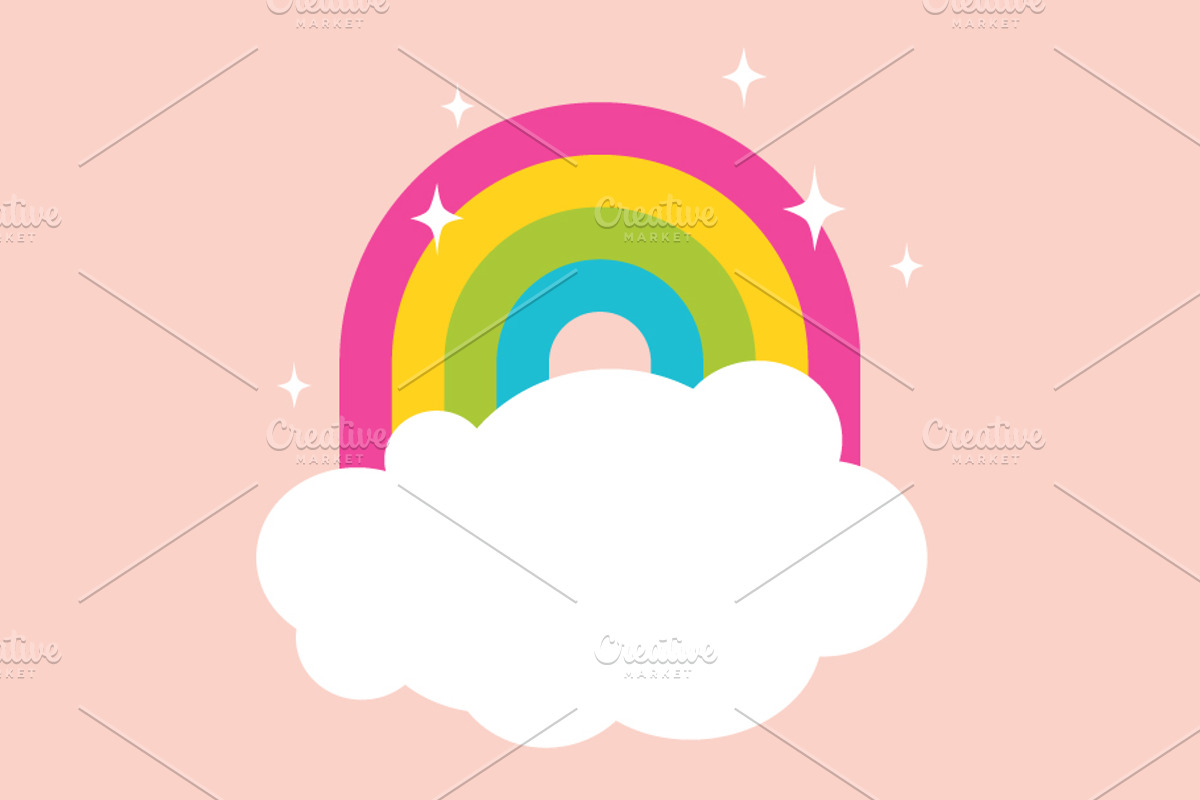 Cute Rainbow With Cloud And Sparkle, a Decorative Illustration by Black White Mouse Design (Photo 2 of 6)