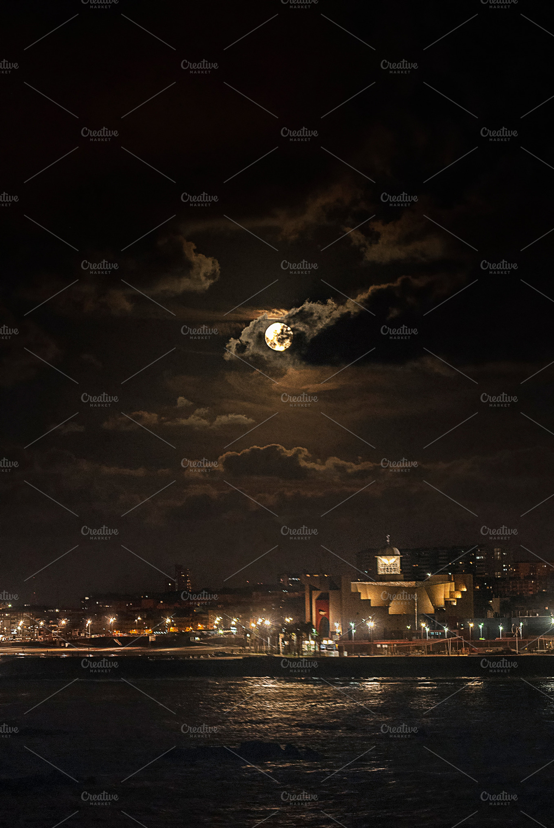 Supermoon over las canteras beach stock photo containing 2016 and architecture, a Nature Photo by mmeida