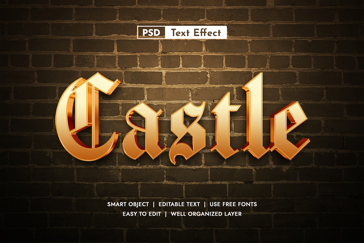 Castle 3D Editable Text Effect, a Layer Style Add-On by AKart (Photo 1 of 2)