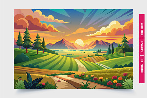 Sunset Over Hills With Winding Path, an Illustration by Tanuart