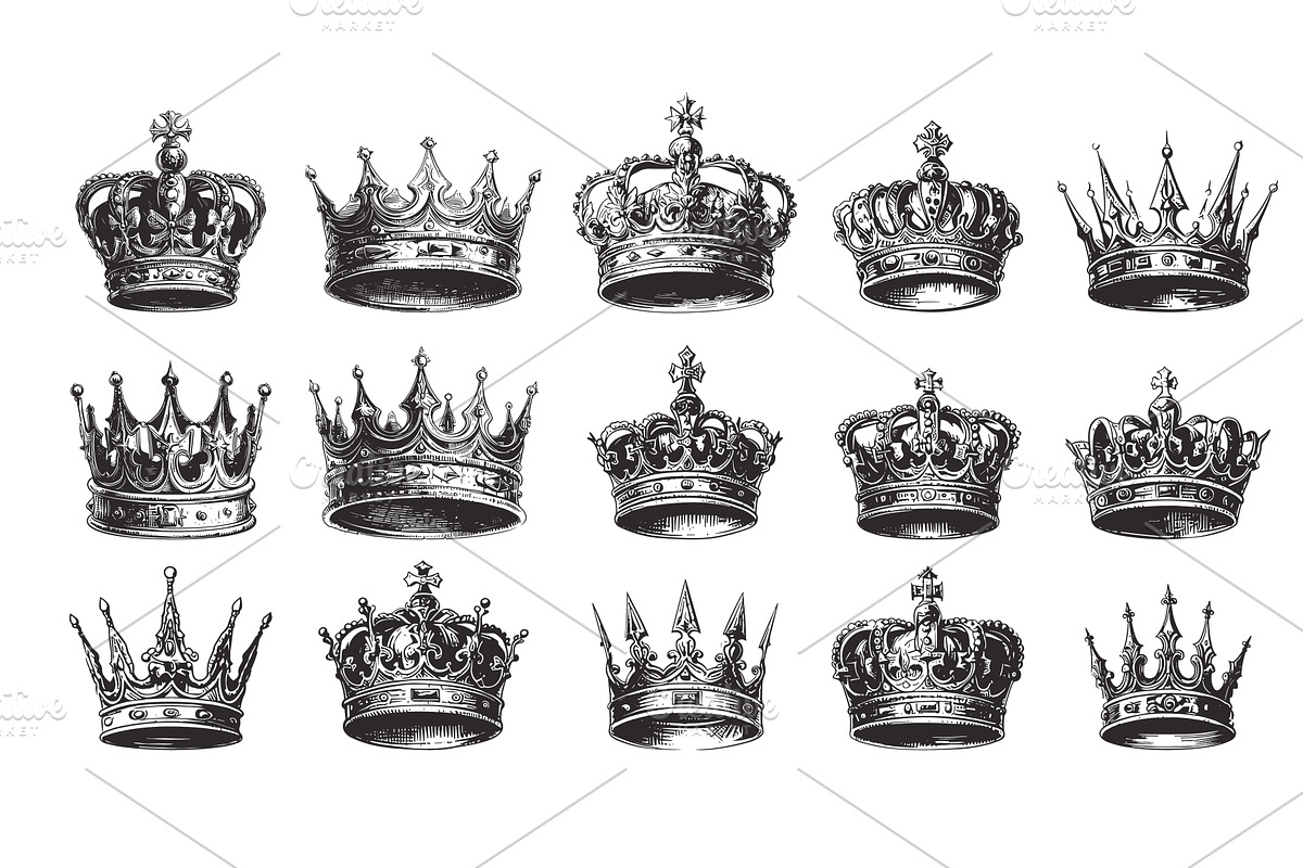 Sketch crowns set. Royal king queen, an Object Illustration by Stock-Smart-Start