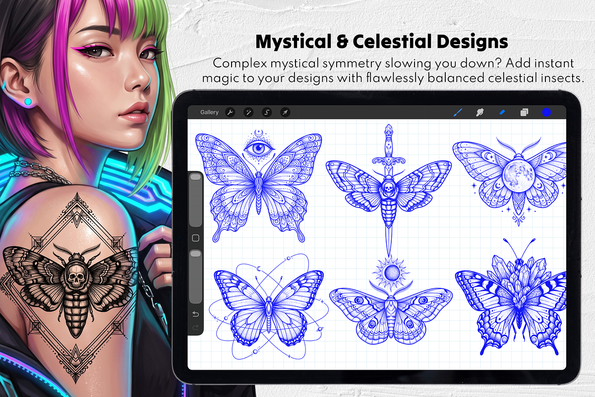 Moth & Butterfly Tattoo Stamps, a Brush Add-On by Selentaori Studio (Photo 5 of 9)