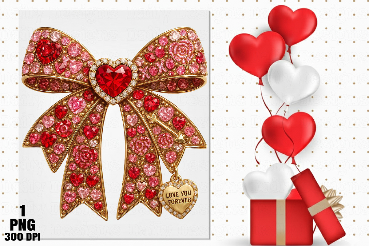 Rhinestone Valentines Bow Png, an Illustration by Daily.Designs (Photo 2 of 5)