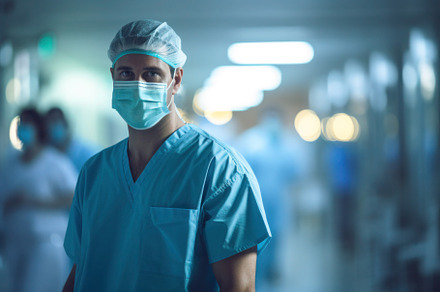 Male doctor, medical worker wearing uniform in a hospital