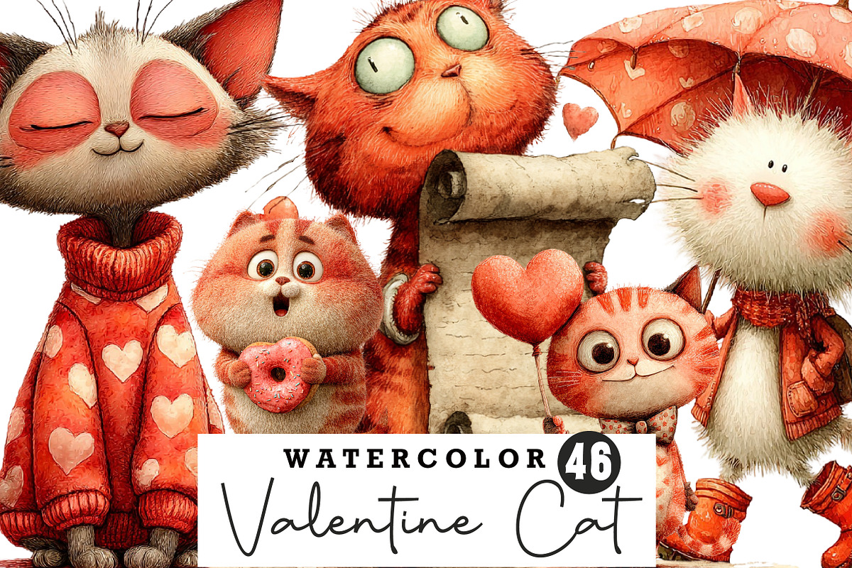 valentine cat clipart, an Illustration by CreationArt (Photo 1 of 5)