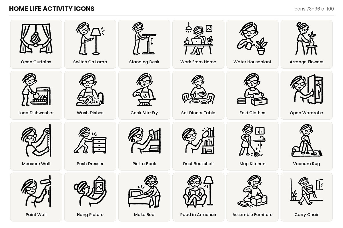 Home Life Activity Icons -Hand Drawn, an Outline Icon by Symbolic Language (Photo 5 of 7)