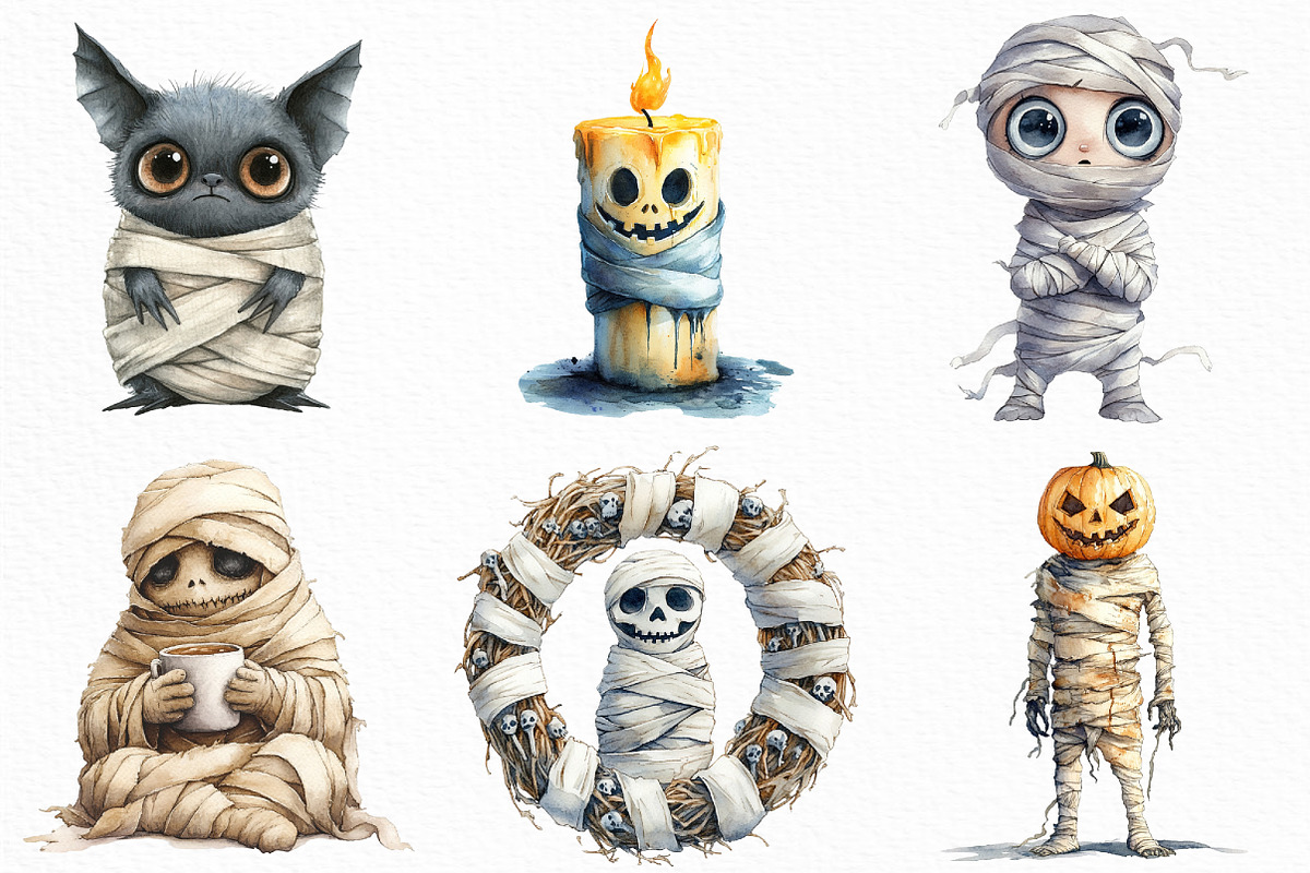 Watercolor Halloween Mummy Clipart, an Illustration by Craft Nest (Photo 4 of 6)