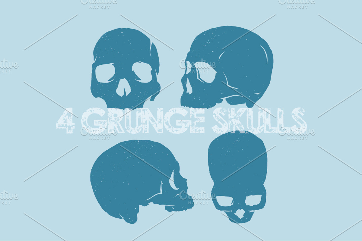 4 Grunge Vector Skulls, an Illustration by vsdsgn (Photo 1 of 3)