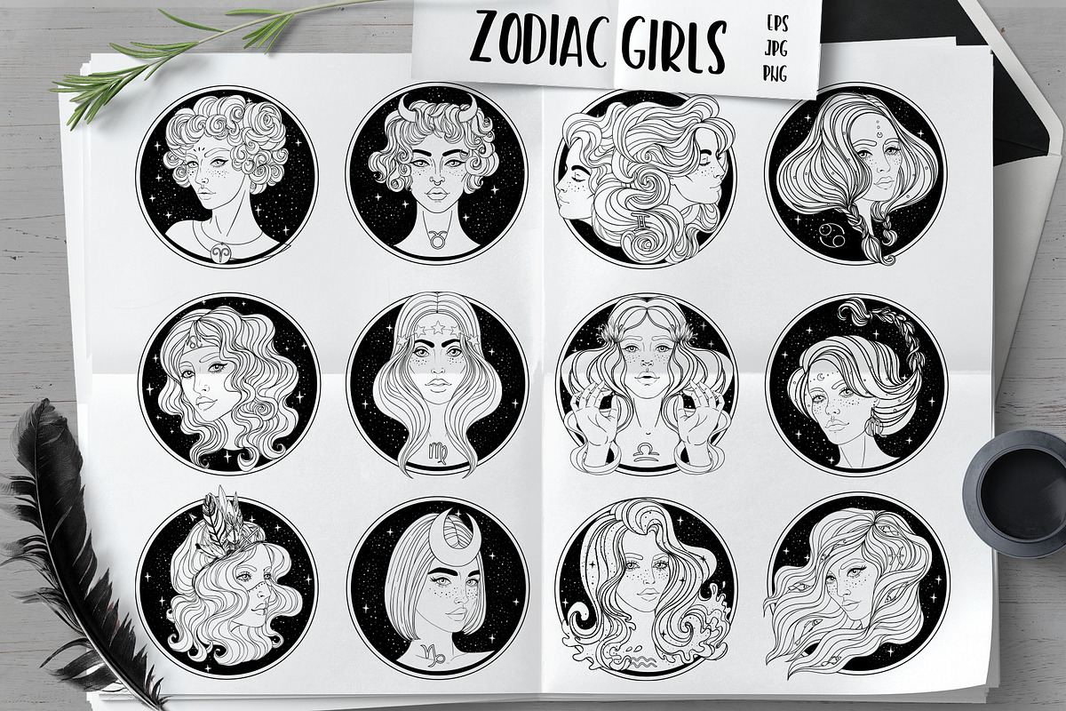 12 Zodiac Girls. Vector set., a Person Illustration by Varvara Gorbash (Photo 1 of 8)