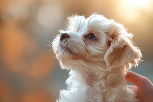 Adorable small dog gazing into the distance, showcasing soft fur and expressive, an Animal Photo by ImageMir
