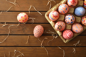 Easter Eggs with Copy Space on Wood, a Holiday Photo by Davizro's Market