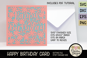 Floral Birthday Card SVG Cut Files