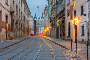 Old tram street in Lviv, Ukraine, an Architecture Photo by kavalenkava