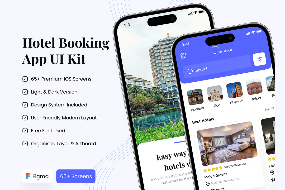 Hotel Booking App UI Kit, an App Template by CreativeUI (Photo 1 of 8)