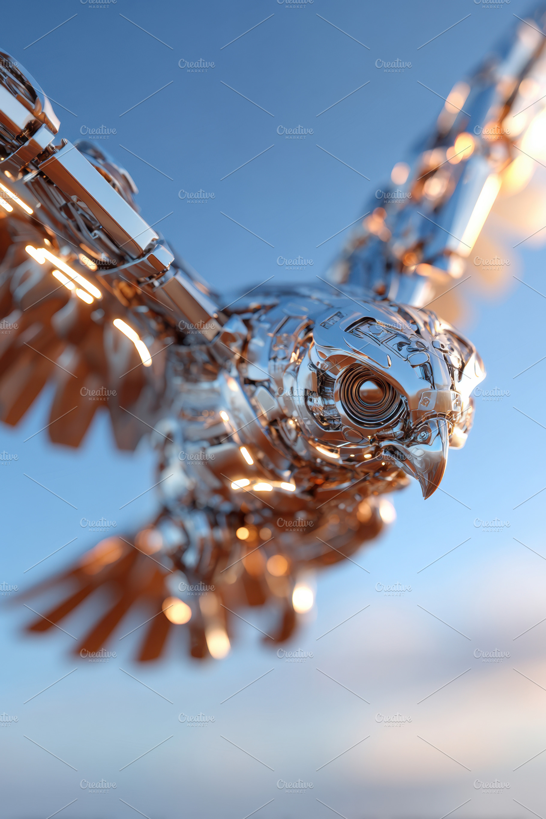 Futuristic robotic bird in flight, an Animal Photo by AlyaAnd