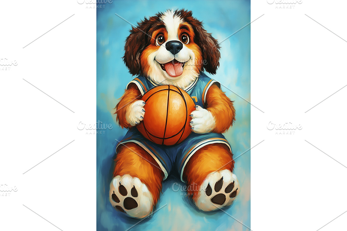 Basketball Saint Bernard Dog Art, an Animal Illustration by Art Paradise Studios