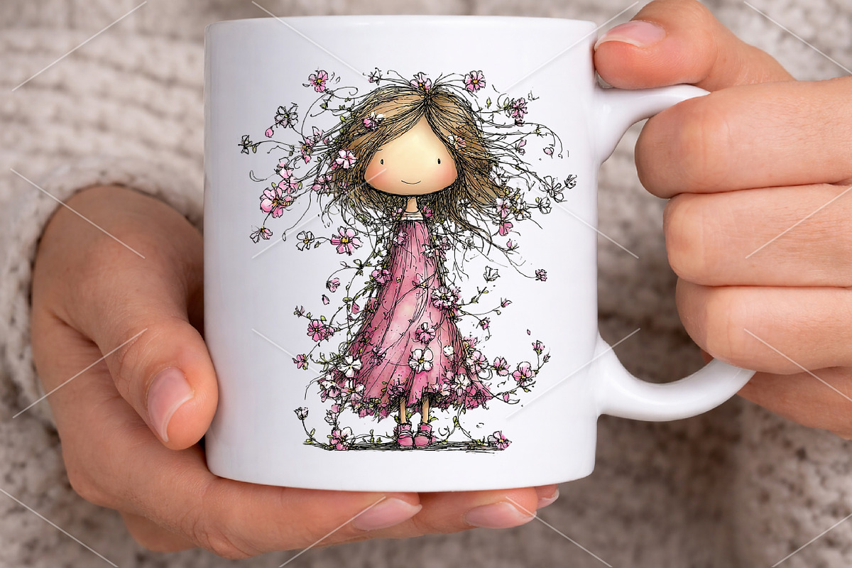 Whimsical Spring Girl Clipart Bundle, an Illustration by Canvas Craft (Photo 7 of 7)