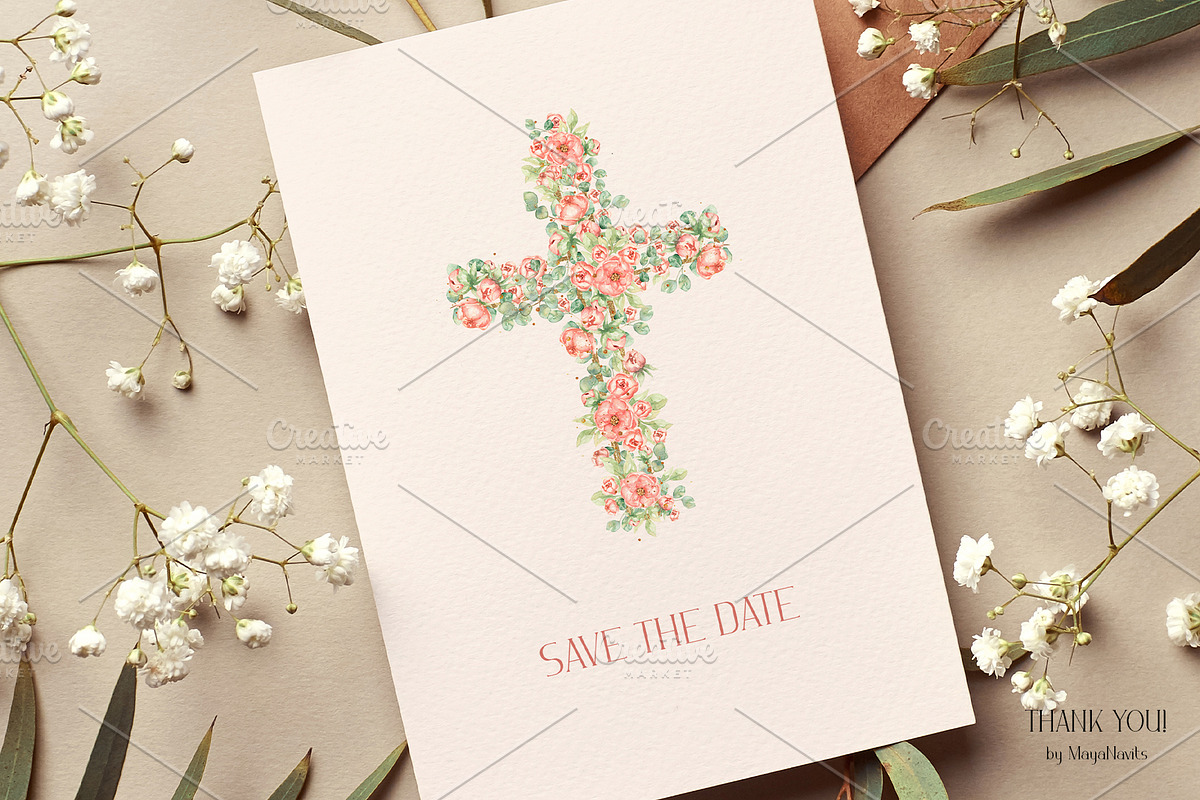 Watercolor Flowers & Greenery Cross, a Decorative Illustration by MayaNavits (Photo 8 of 8)
