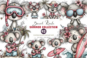Summer Beach Koala PNG Clipart, an Animal Illustration by CreationArt