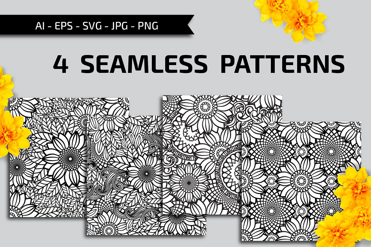 Sunflower Seamless Patterns, a Pattern Graphic by Elinorka (Photo 8 of 9)