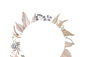 Painted watercolor delicate and romantic leaves and berries