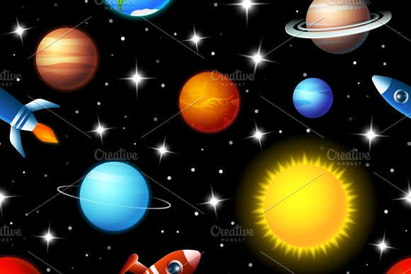 Rockets And Planets Seamless Pattern