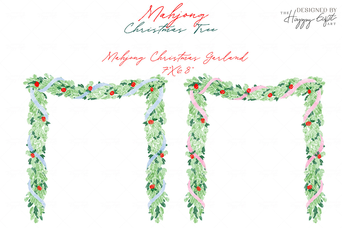 Mahjong Christmas Tree illustrations, a Decorative Illustration by TheHappyGiftArt (Photo 4 of 12)