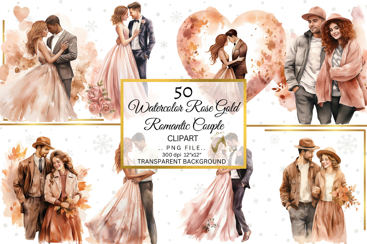 Rose gold Watercolor Romantic Couple, an Illustration by NiiiNArt (Photo 7 of 9)