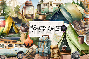 Adventure Awaits & Camping Clipart, an Illustration by BigCakeBee
