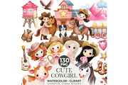 Watercolor Cowgirl Clipart Bundle, an Illustration by CharmClipart (Thumbnail 1 of 9)