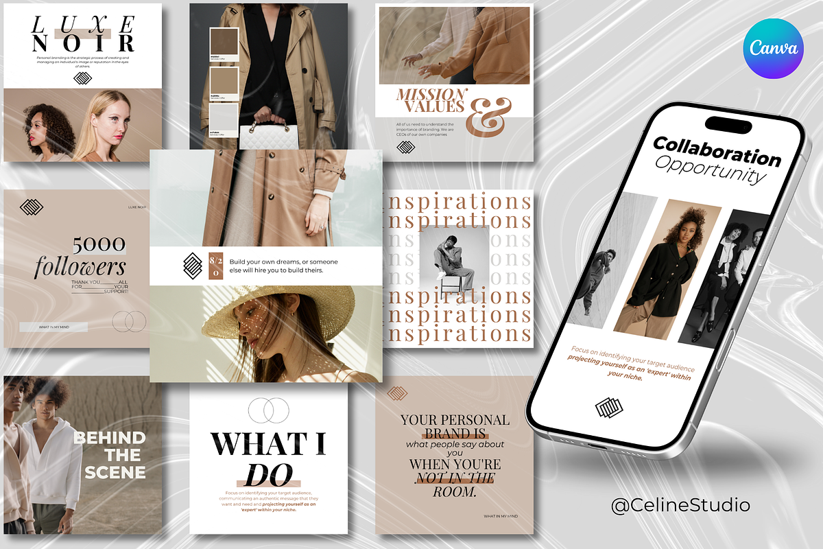 LUXE NOIR - Personal Branding Canva, a Social Media Template by Celine Studio (Photo 1 of 7)