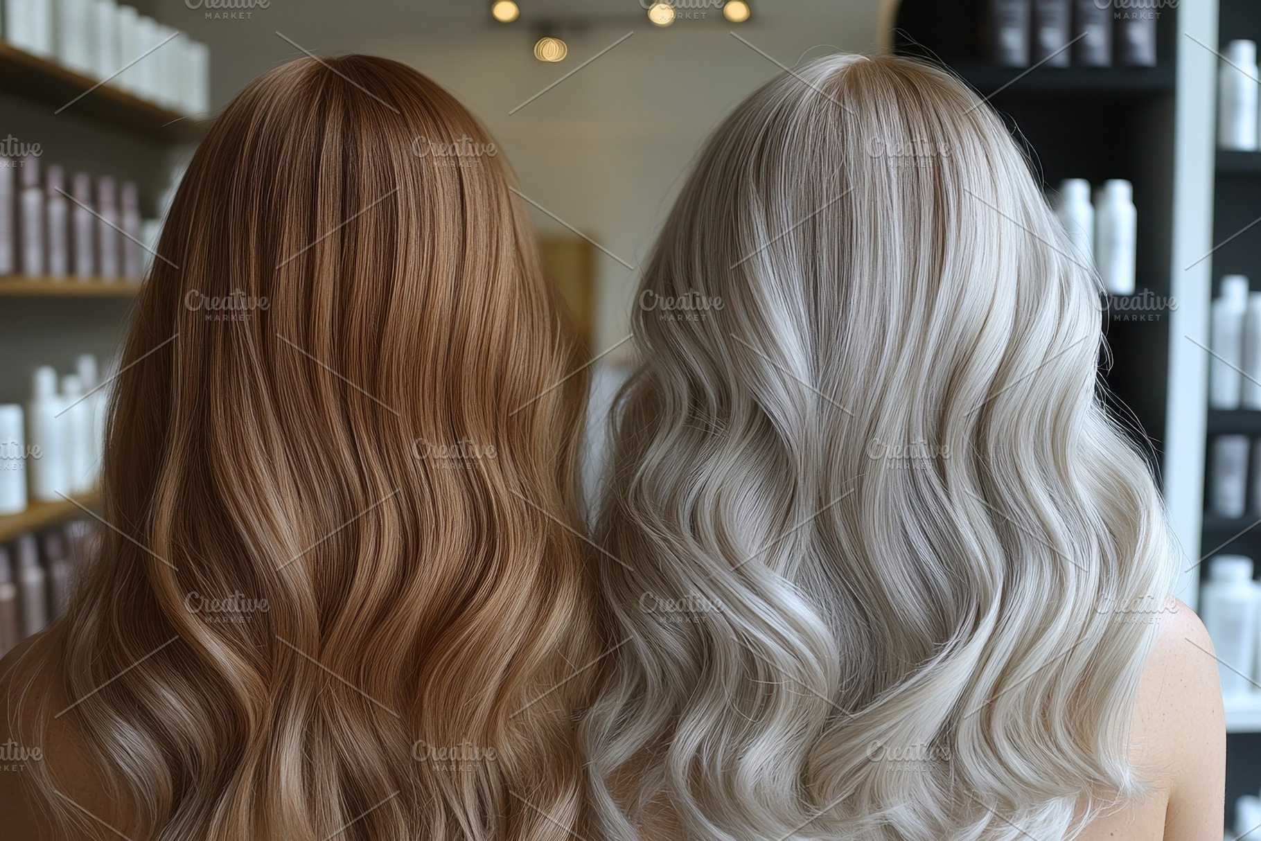 Two women showcase beautiful hairsty, a Photo by Tanuart