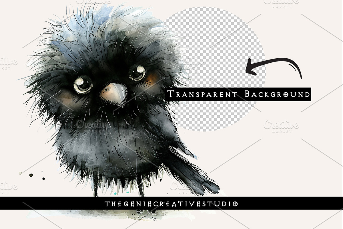 Fluffy Crow PNG Clipart Set, an Animal Illustration by Geniecreativestudio (Photo 2 of 9)