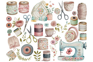 Watercolor Sewing Clipart