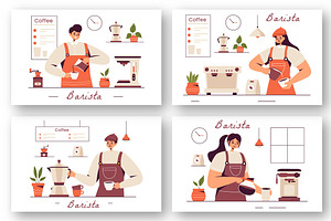 9 Barista Making Coffee Illustration