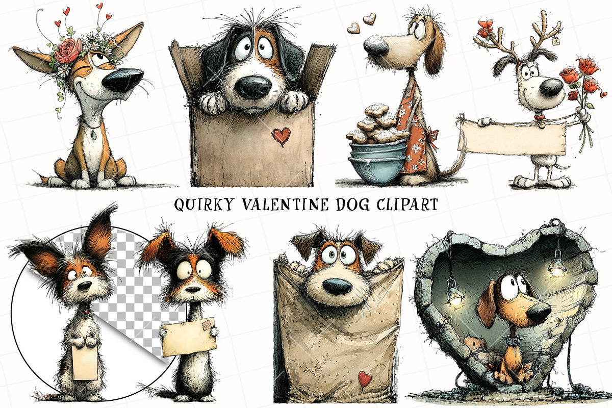 Quirky Valentine Dog Clipart, an Illustration by OK Design (Photo 2 of 6)