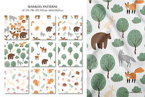 Woodland Animals Seamless Pattern