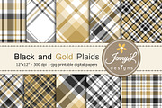 Black and Gold Plaid Digital Papers, a Pattern Graphic by JennyL Designs (Thumbnail 1 of 2)