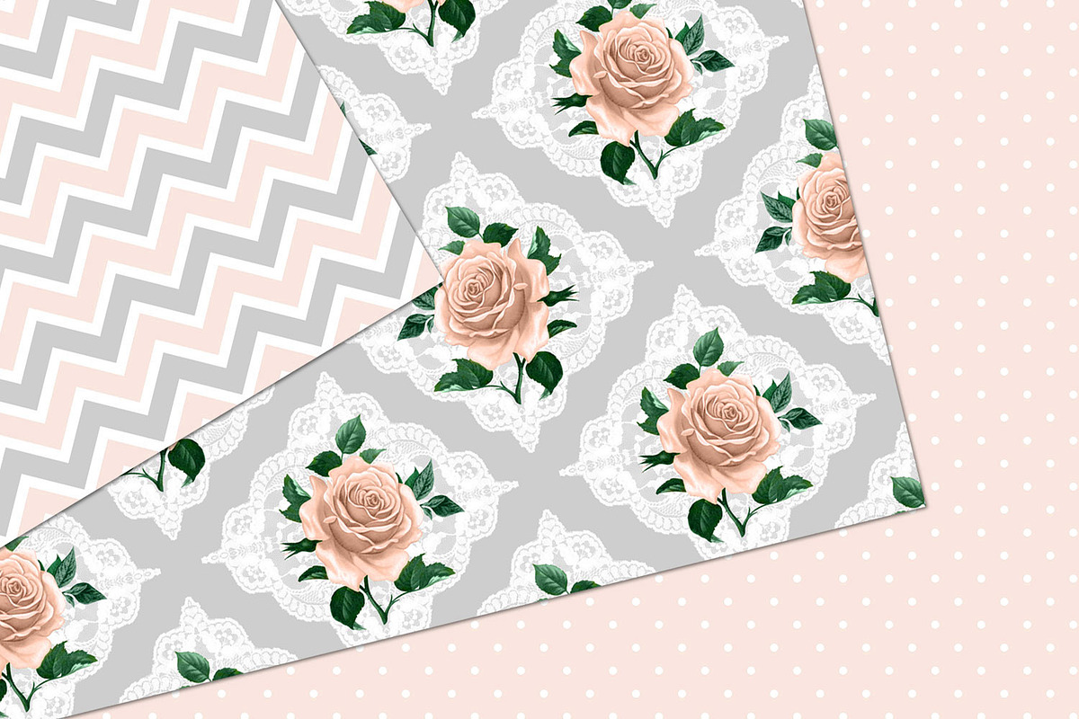 Peach and Gray Shabby Digital Paper, a Pattern Graphic by Digital Curio