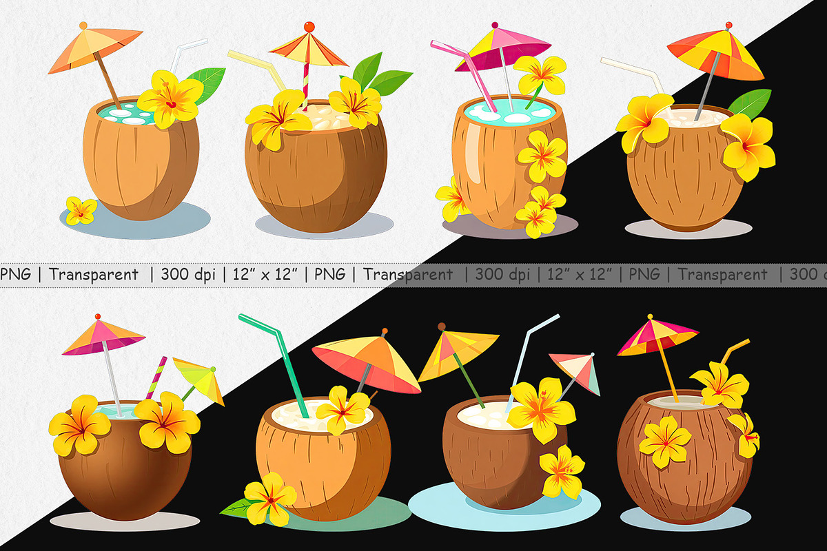 Coconut Drink Clipart, a Graphic by Artnoy (Photo 2 of 5)