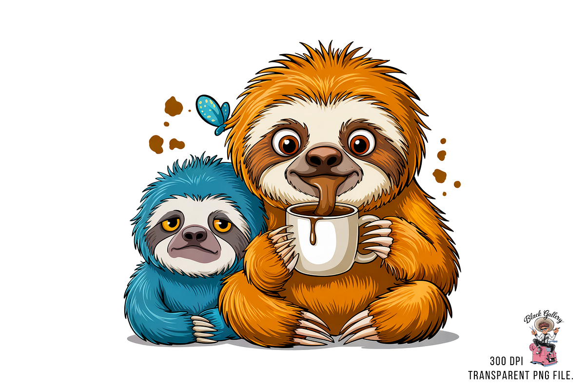 Male Sloth with Coffee Cup PNG, a Graphic by Clipart Bloom (Photo 3 of 11)