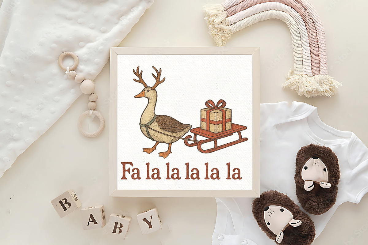 Fa La La Vintage Christmas Goose PNG, an Illustration by CraftArtStudio (Photo 4 of 4)