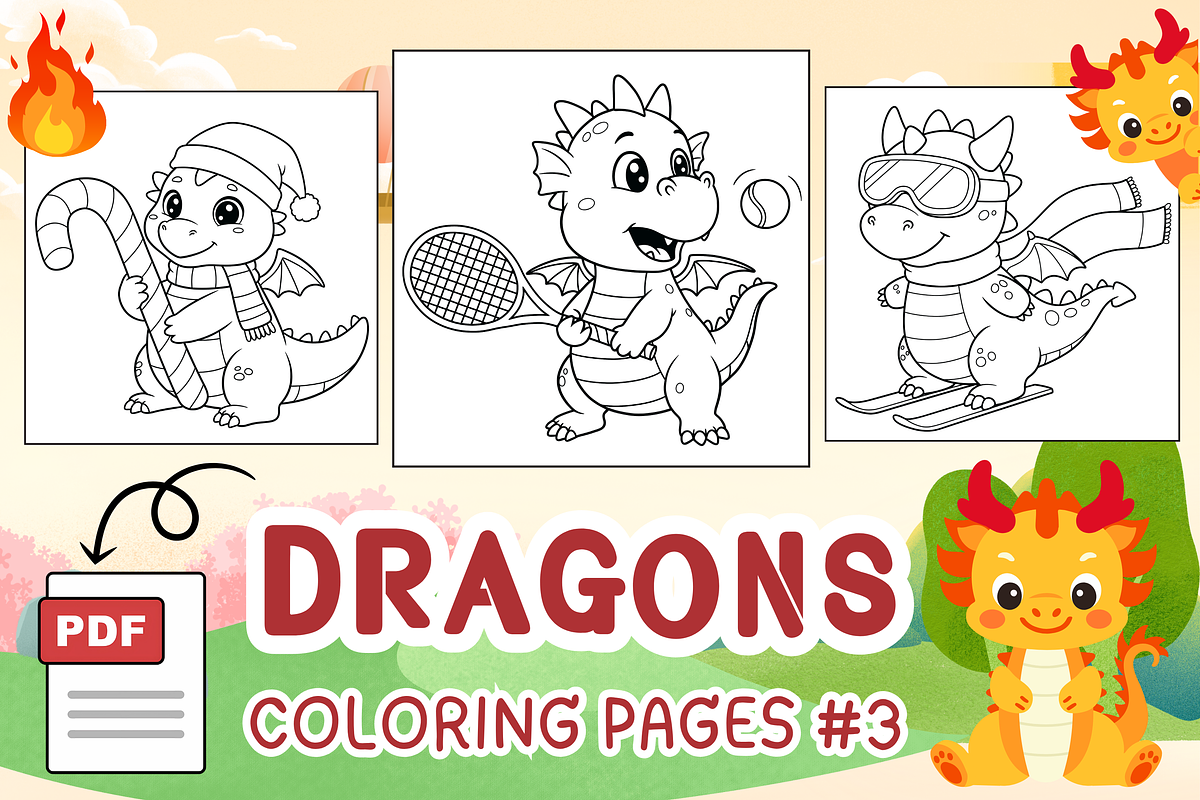 Dragons Coloring Pages #3, an Animal Illustration by Inkivelle Studio