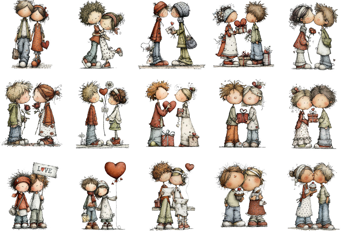 Whimsical Valentine Couple Clipart, an Illustration by Designking (Photo 2 of 5)